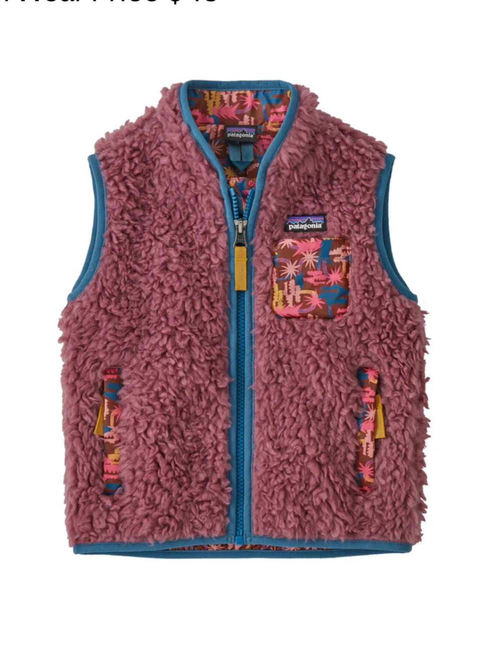 Patagonia Kids Retro-X Vest in Dusty Rose with Blue Trim
